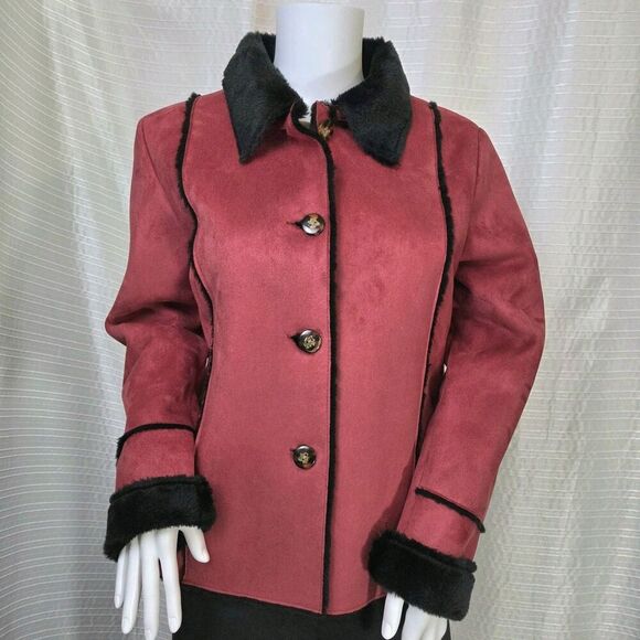 Keren Hart Microsuede Jacket Red Patchwork Women's S Soft Black Faux Fur Lining - Picture 2 of 15